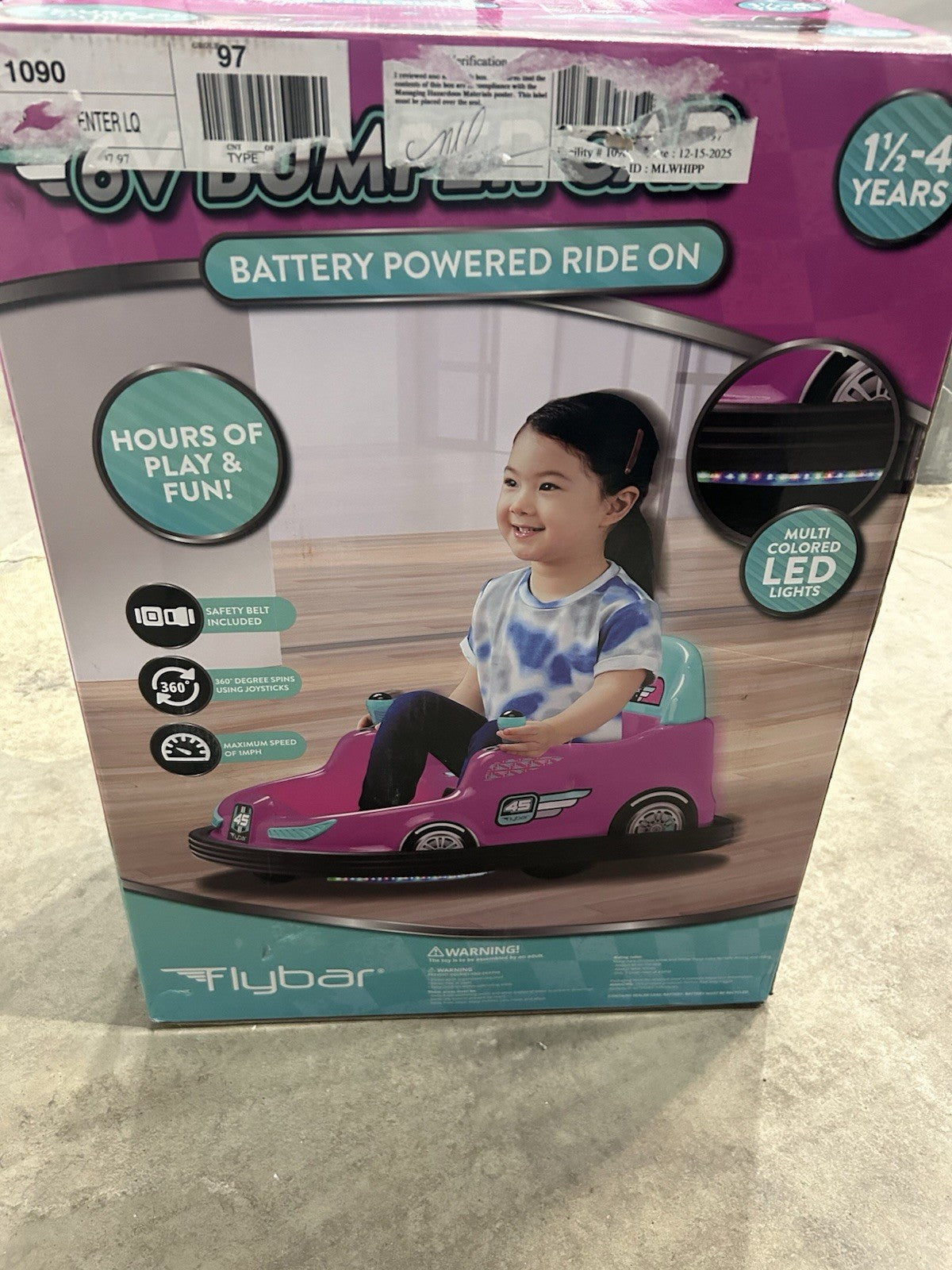 Kids 6V Battery-Powered Bumper Car Ride-On w/ LED Lights and Safety Belt, Pink