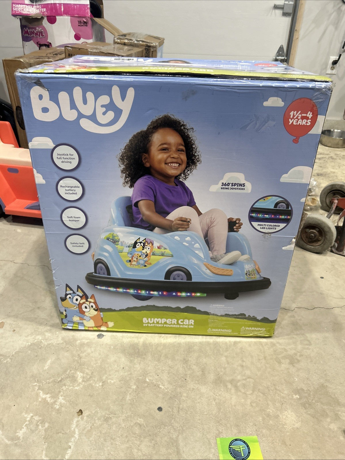 Bluey 6V Bumper Car Ride-On Toy - Kids 18m-4y, 66 lb, LED Lights, 360° Spins