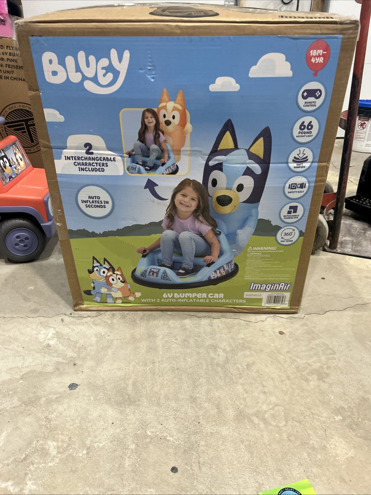 Bluey 6V ImaginAir Ride-On Bumper Car with Inflatable Character